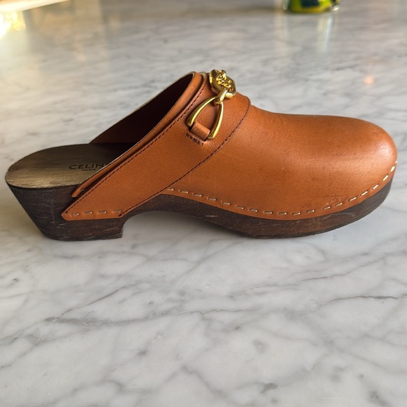 Celine Les Bois Tan Leather & Wood Clogs size 38 - Picture 7 of 9